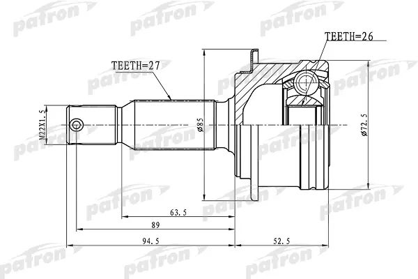 ШРУС наружный задний 27x57x26 MITSUBISHI OUTLANDER CW 06-12 PATRON PCV1393