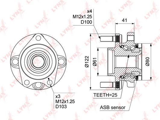 Подшипник ступицы задней Nissan Tiida 07>12 Lynx WH1011 100038039312