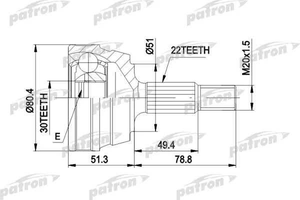 

ШРУС наружн к-кт 22x50x30 VW GOLF ICabriolet , JETTA I , SCIROCCO PATRON PCV1004