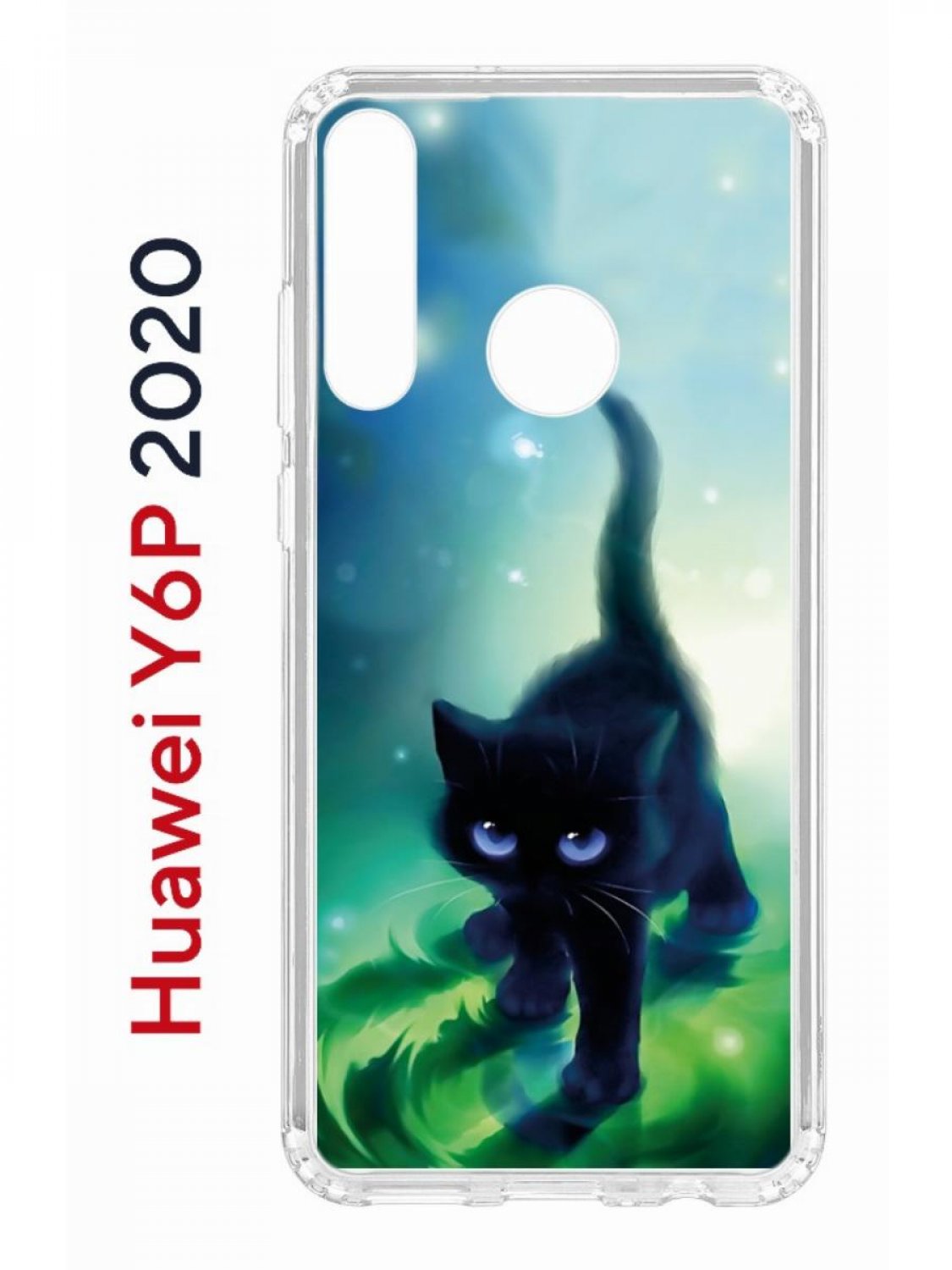 фото Чехол на huawei y6p 2020 с принтом kruche print черный кот, противоударный бампер кruче