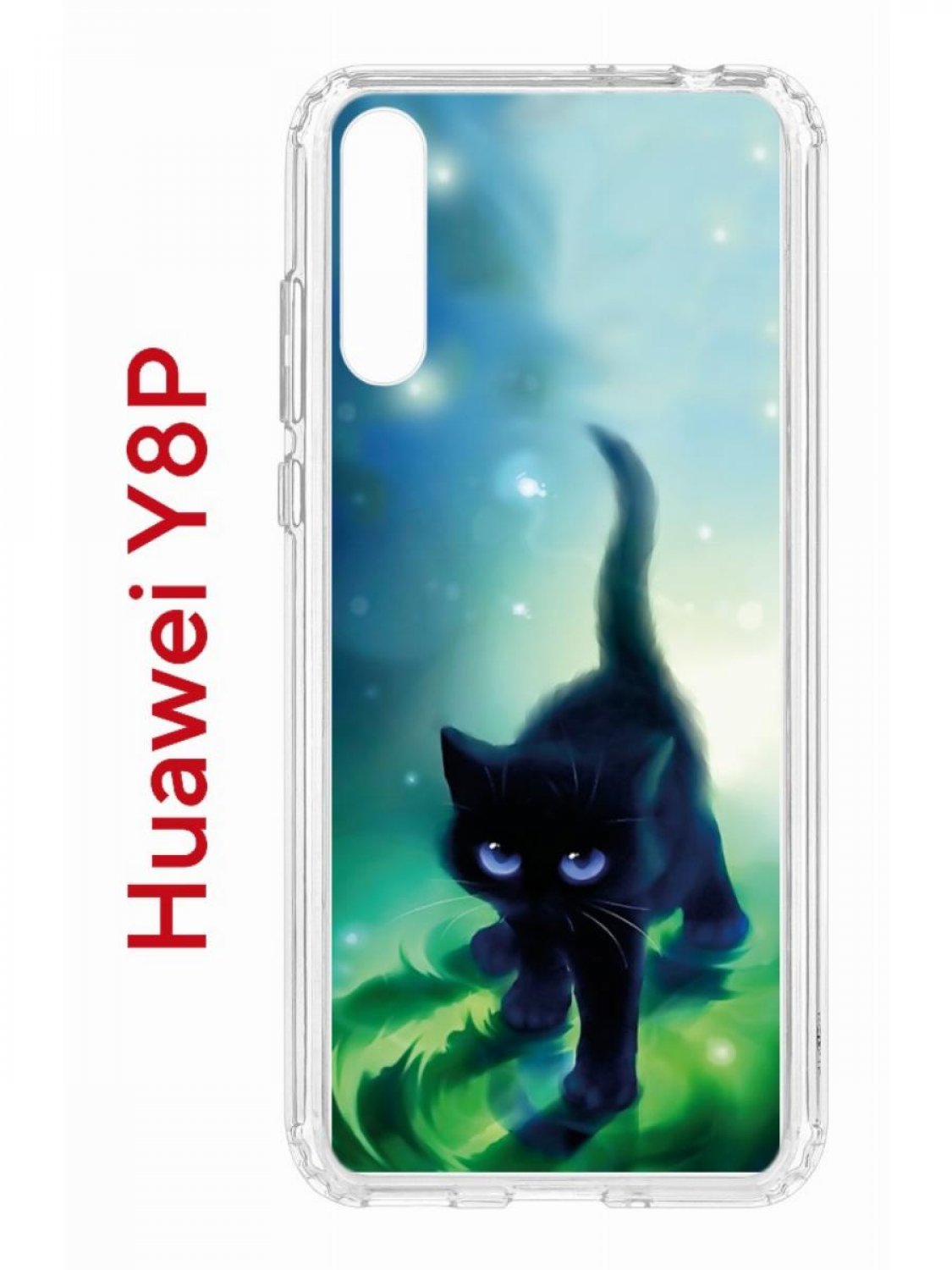 Чехол на Huawei Y8P,P Smart S 2020 Kruche Print Черный кот, противоударный бампер