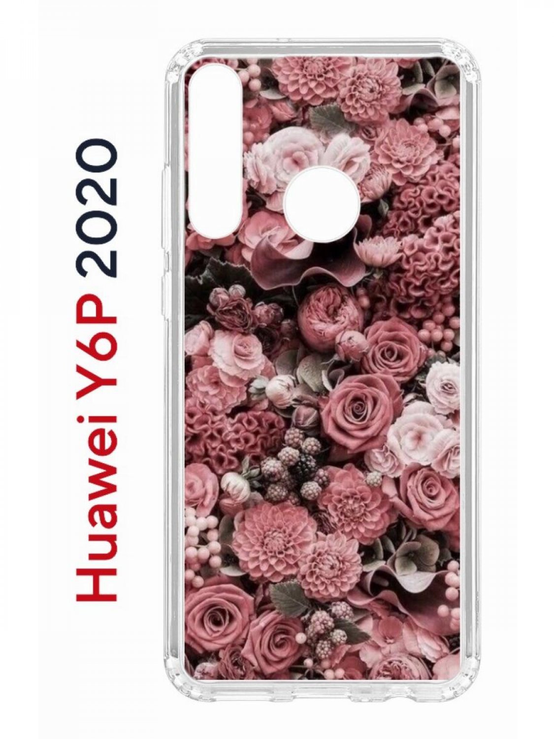 фото Чехол на huawei y6p 2020 с принтом kruche print цветы, противоударный бампер кruче