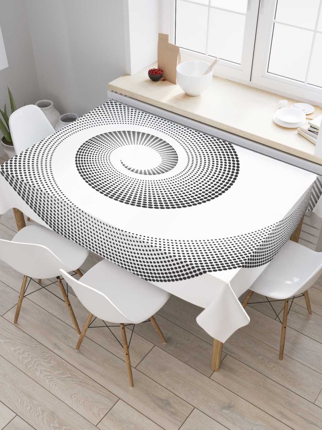 

Скатерть прямоугольная JoyArty "Точечная спираль" из оксфорда, 180x145 см, Черный, Точечная спираль