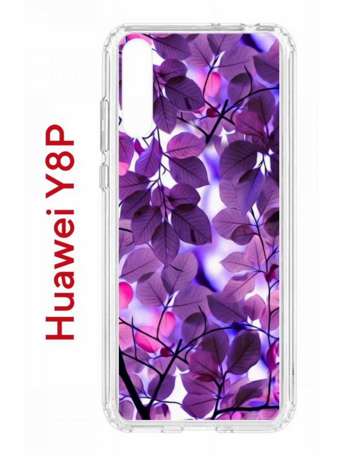 фото Чехол на huawei y8p,p smart s 2020 kruche print purple leaves, противоударный бампер кruче