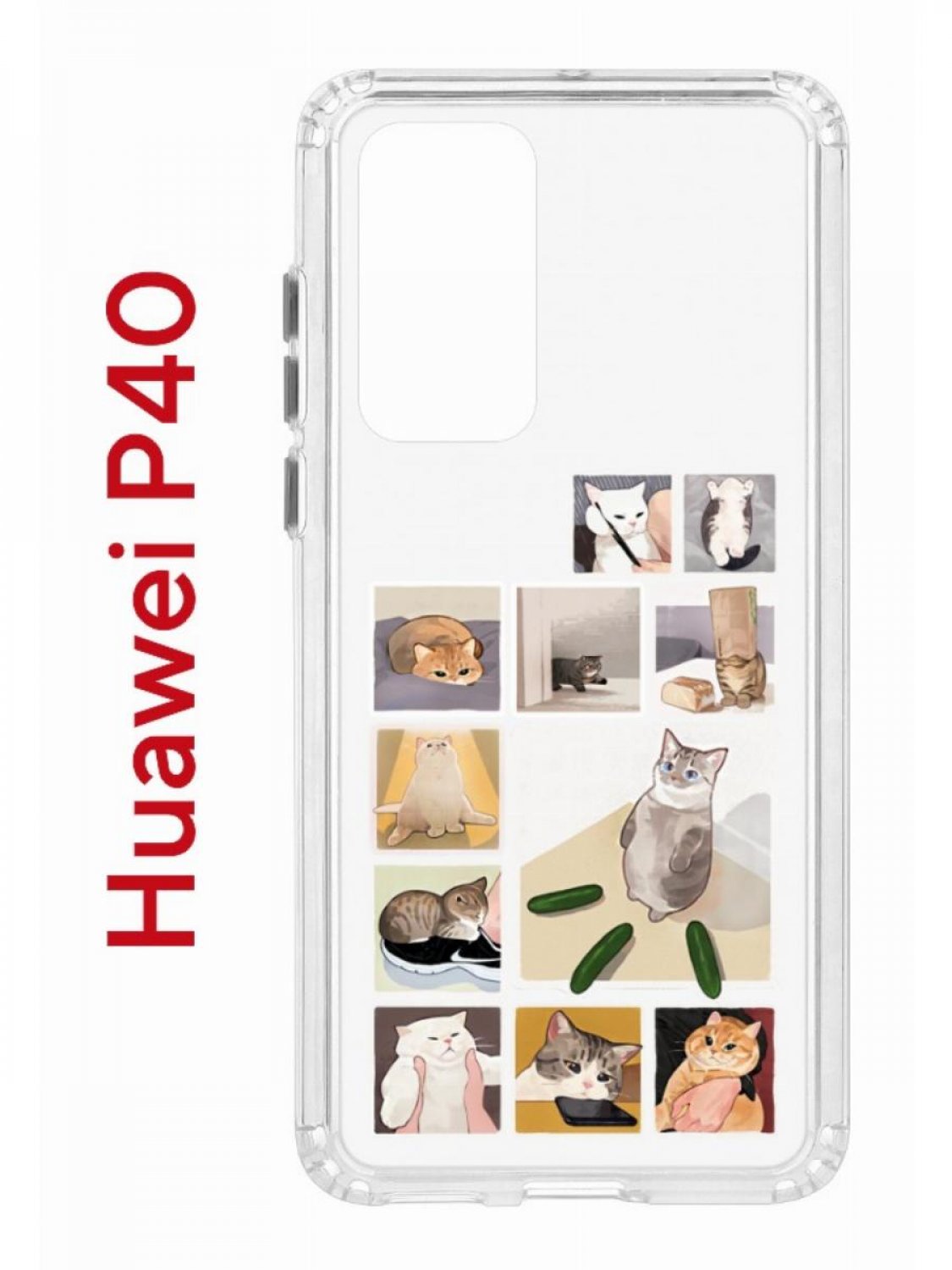 Чехол на Huawei P40 с принтом Kruche Print Коты-Мемы, противоударный бампер, защита камеры