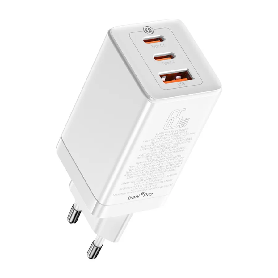 фото Сетевое зарядное устройство baseus gan3 pro fast charger 2c+u 65w eu white