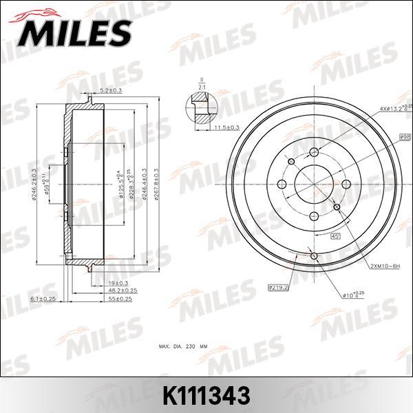 

MILES Барабан тормозной MILES k111343 комплект 1 шт