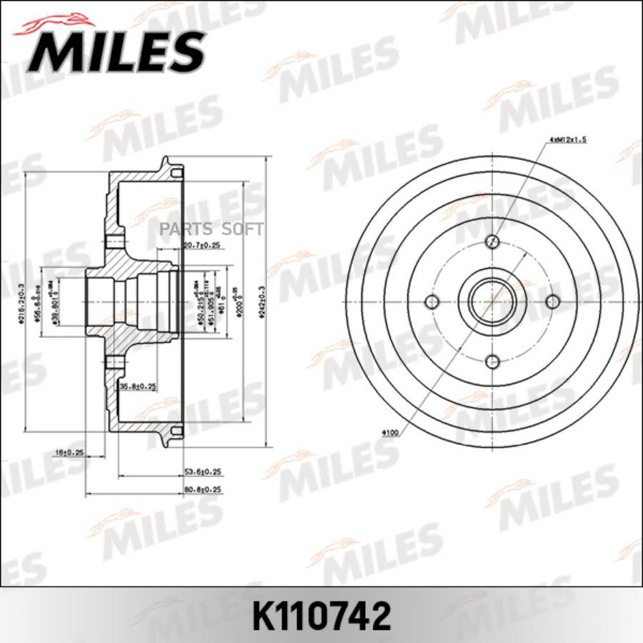 

MILES Барабан тормозной MILES K110742 комплект 1 шт