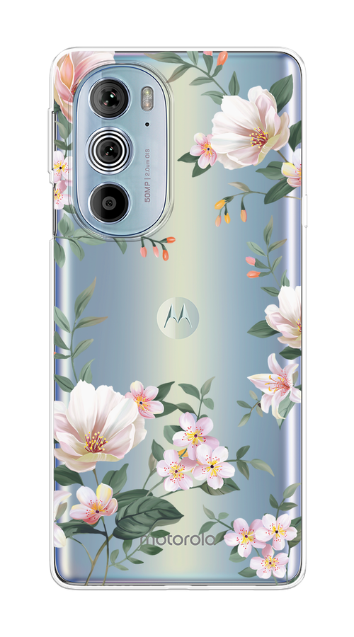 

Чехол на Motorola Edge 30 Pro "Beautiful white flowers", Бежевый;зеленый, 243350-1
