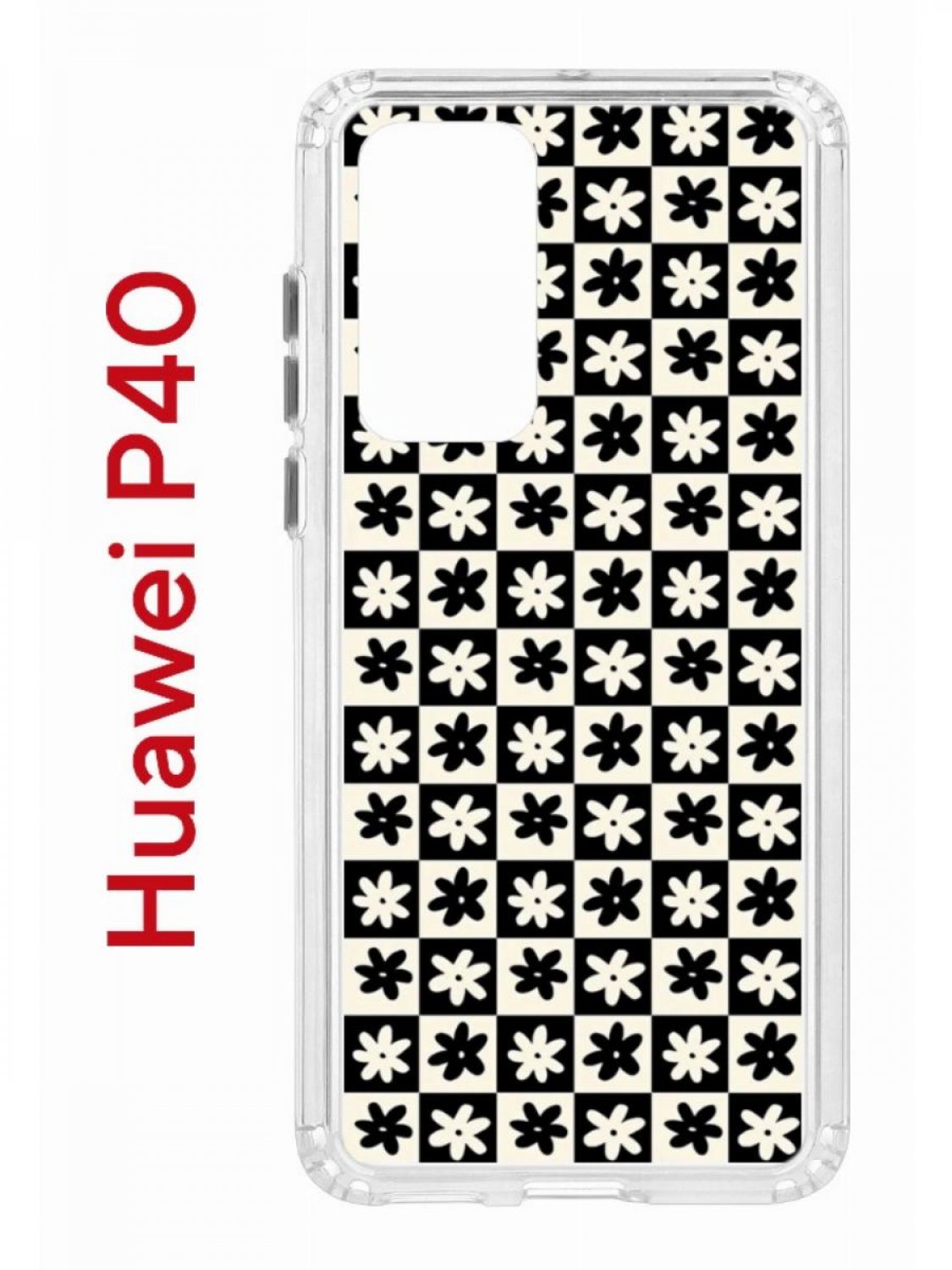 фото Чехол на huawei p40 kruche print шахматы-цветы, противоударный бампер, защита камеры кruче