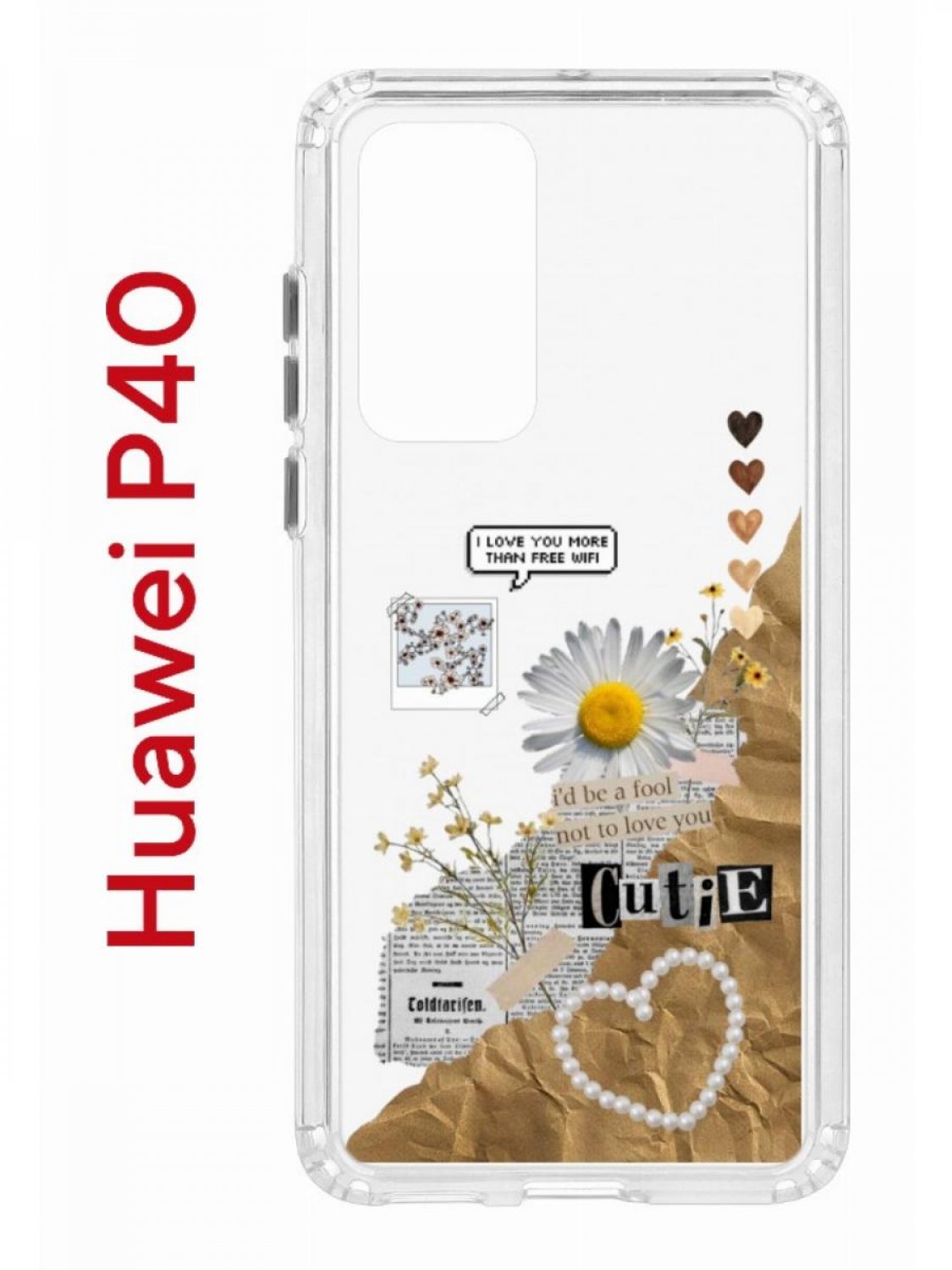 

Чехол на Huawei P40 Kruche Print Крафтовые наклейки, противоударный бампер, защита камеры, Прозрачный;бежевый;желтый;коричневый, Хуавей п40