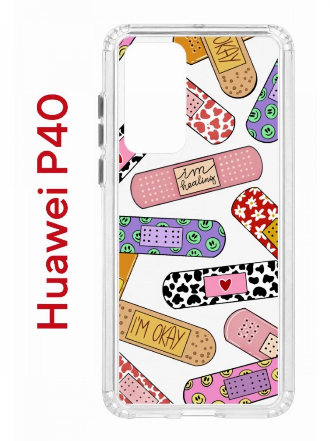 фото Чехол на huawei p40 kruche print милые пластыри, противоударный бампер, защита камеры кruче