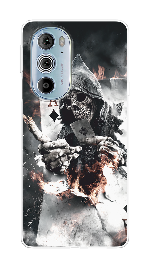 

Чехол на Motorola Edge 30 Pro "Карты черепа в капюшоне", Белый;серый, 243350-1