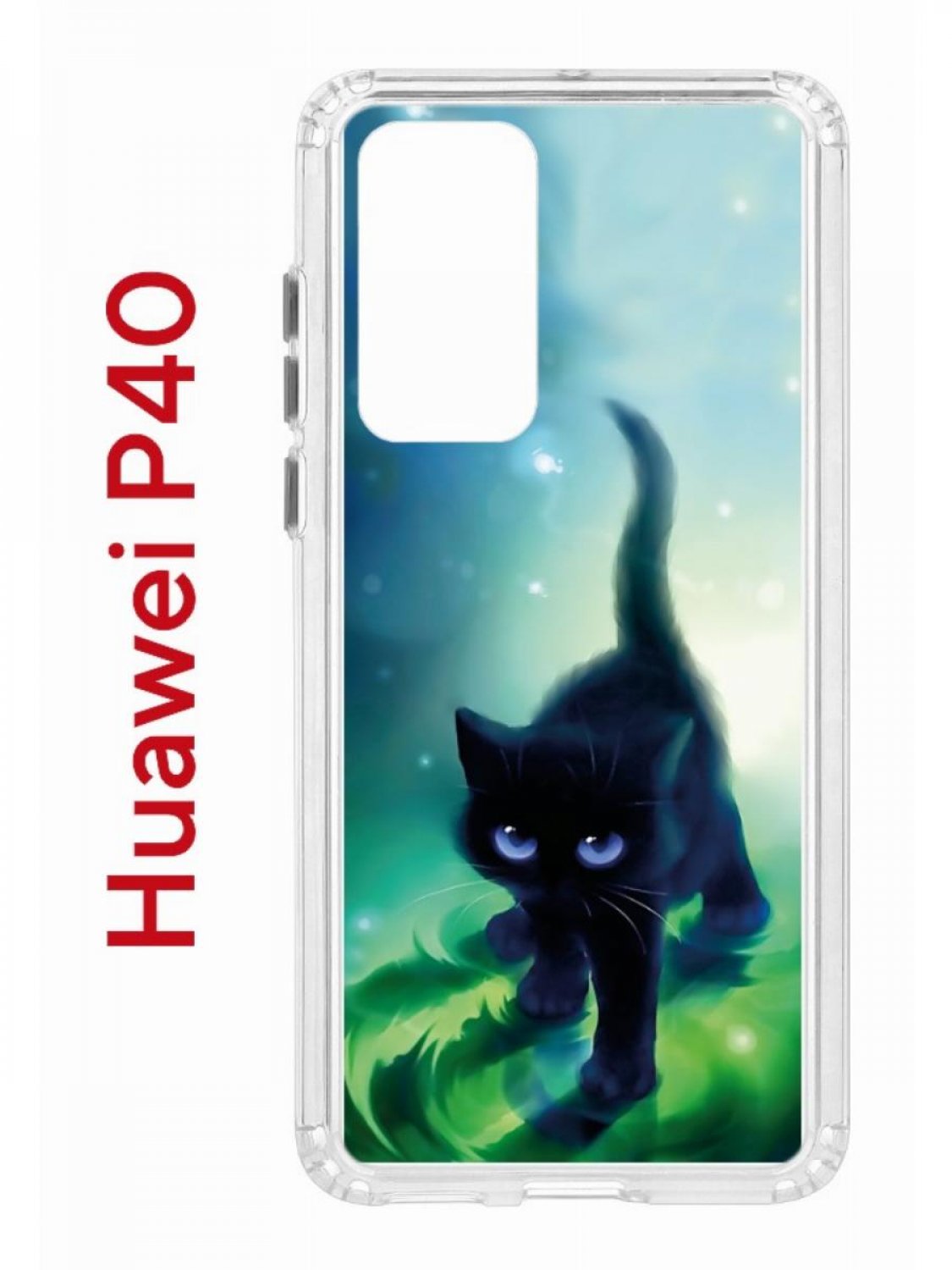 Чехол на Huawei P40 Kruche Print Черный кот, противоударный бампер, защита камеры