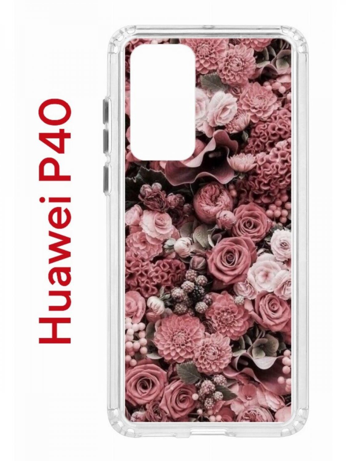 

Чехол на Huawei P40 с принтом Kruche Print цветы, противоударный бампер, защита камеры, Прозрачный;розовый;коричневый;красный, Хуавей п40