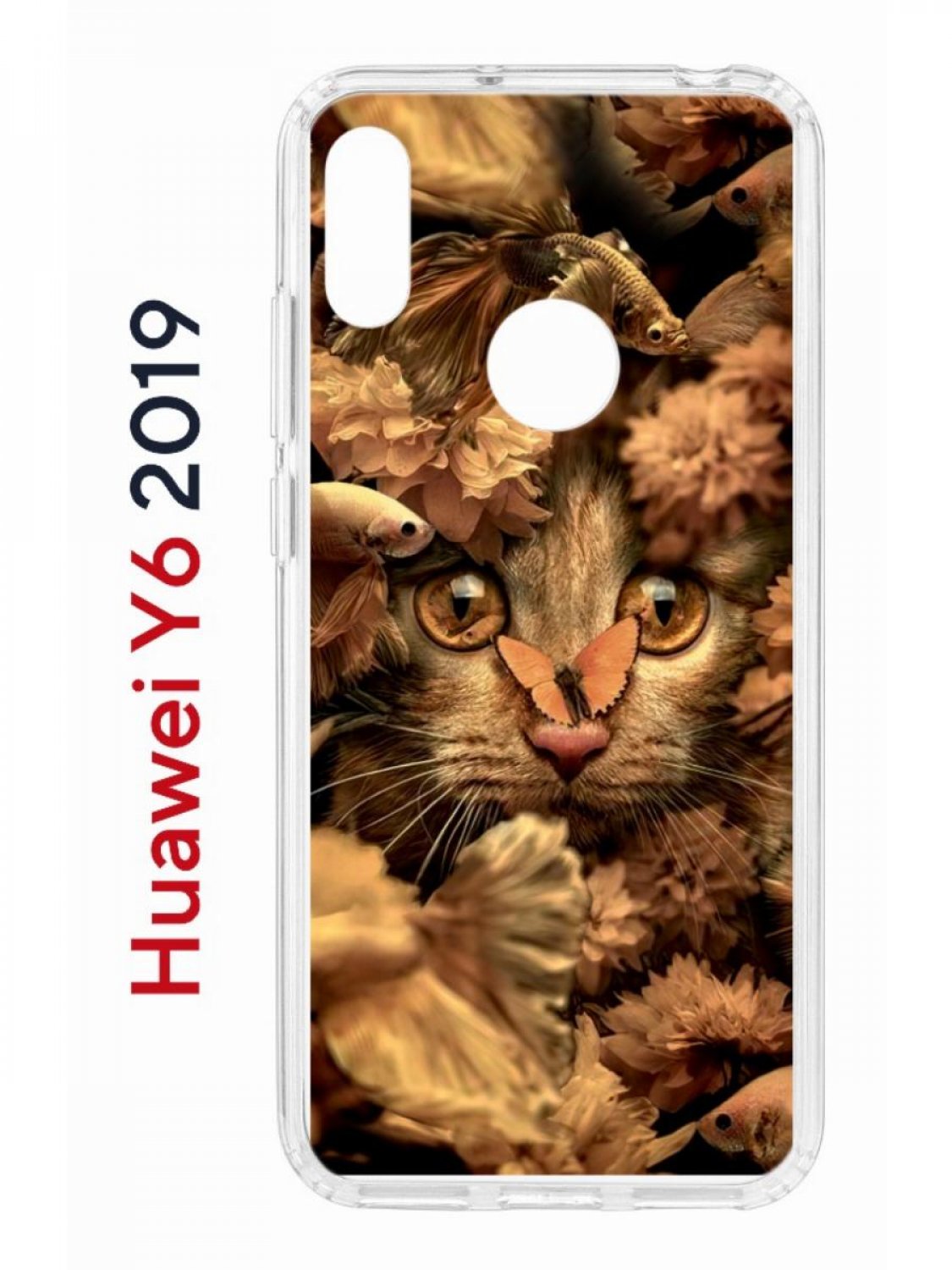 фото Чехол на huawei y6 2019,honor 8a kruche print котик с рыбками, противоударный бампер кruче