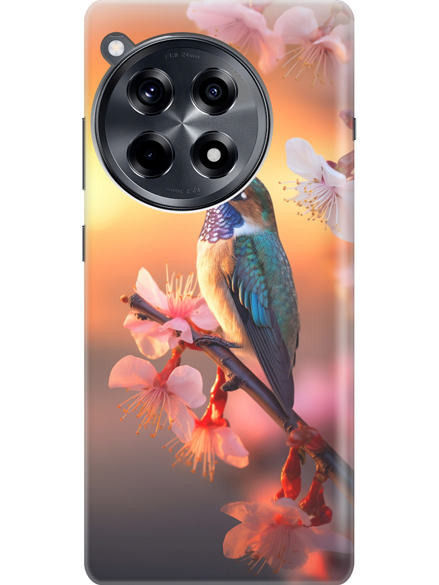 

Силиконовый чехол на OnePlus 12R с рисунком "Птичка и закат", Желтый;красный, 20012110