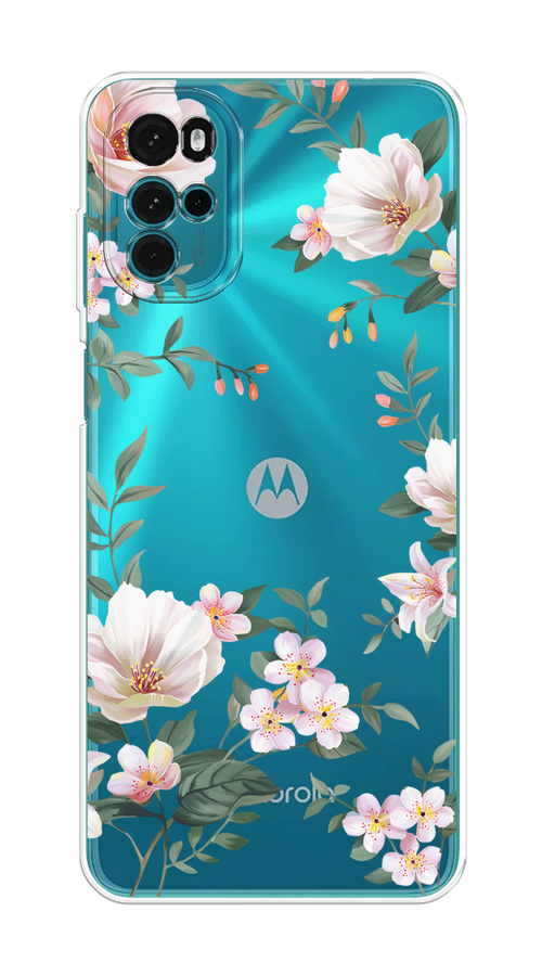 

Чехол на Motorola Moto G22 "Beautiful white flowers", Бежевый;зеленый, 243150-1