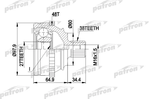 

ШРУС наружн к-кт 38x60.2x27 ABS:48T VW: TRANSPORTER Т4 с ABS 7.94- PATRON PCV1229