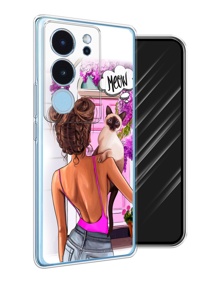 

Чехол Awog на Vivo V29 "Девушка с кошкой", Розовый;коричневый, 269350-1