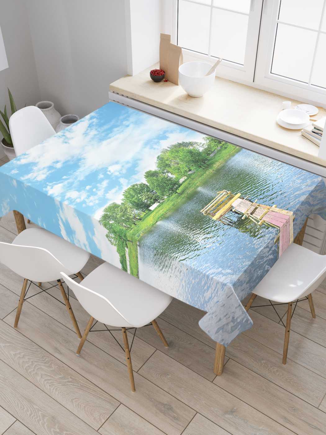 

Скатерть прямоугольная JoyArty "Водная площадка" из оксфорда, 180x145 см, Голубой, Водная площадка