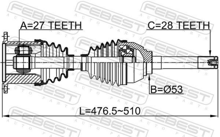 

FEBEST ПРИВОД В СБОРЕ ПРАВЫЙ 498.5X28