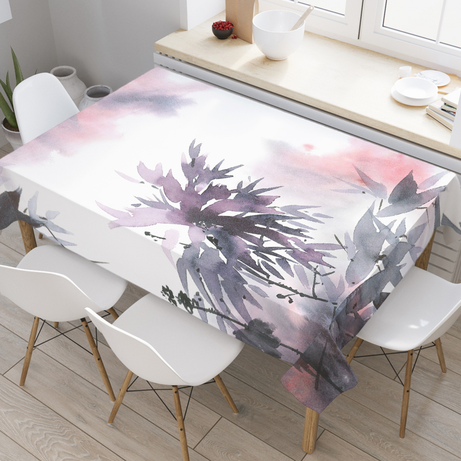 

Скатерть прямоугольная JoyArty "Акварельные листья бамбука" из оксфорда, 120x145 см, Серый, Акварельные листья бамбука