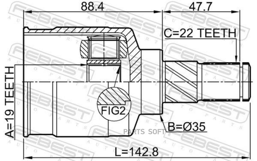 

FEBEST ШРУС ВНУТРЕННИЙ ЛЕВЫЙ 19X35X22