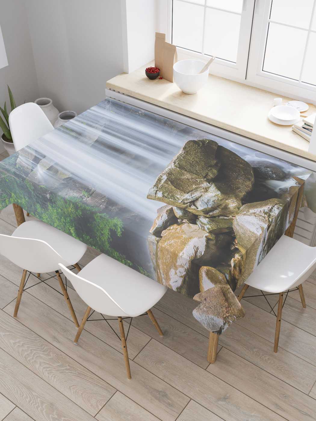 

Скатерть прямоугольная JoyArty "Водопад летом" из оксфорда, 180x145 см, Зеленый, Водопад летом