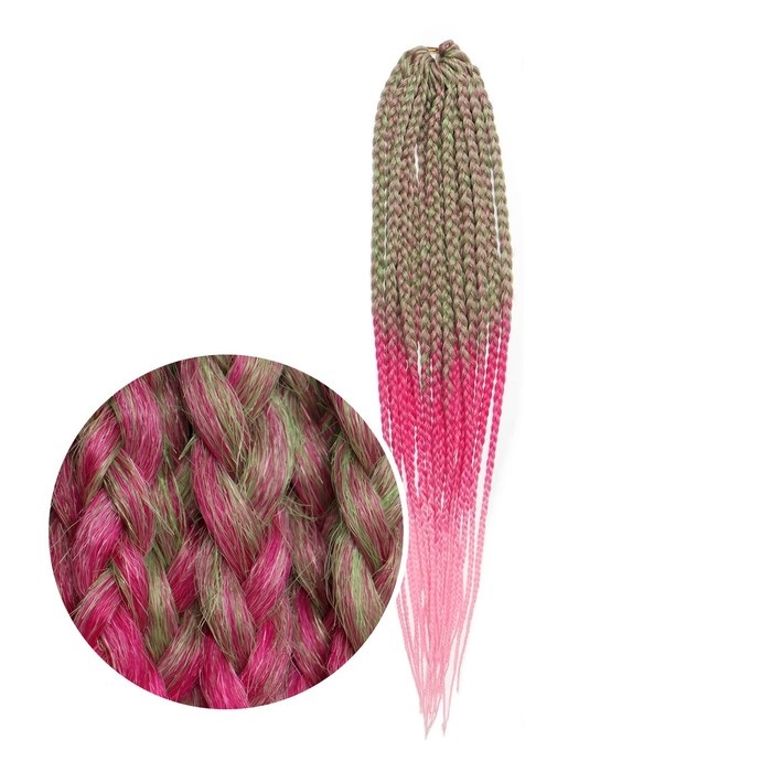 Афрокосы SIM-BRAIDS, 60 см, 18 прядей CE, цвет русый/зелёный/розовый#FR-30 sim braids афрокосы 60 см 18 прядей ce малиновый pink