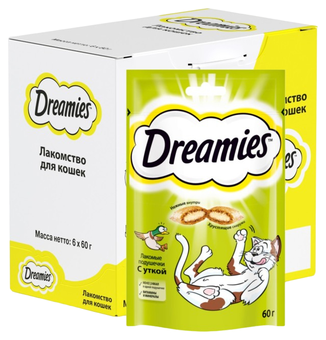 фото Лакомство dreamies подушечки с уткой для кошек 60 г х 6 шт