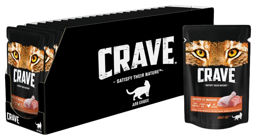 

Влажный корм для кошек Crave с говядиной в желе, 24 шт по 70 г, Adult