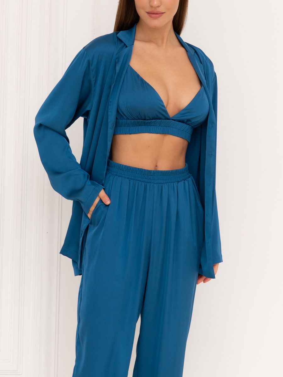 

Пижама женская Mimi Pajamas Brand 100018 синяя 40-42 RU, Синий, 100018