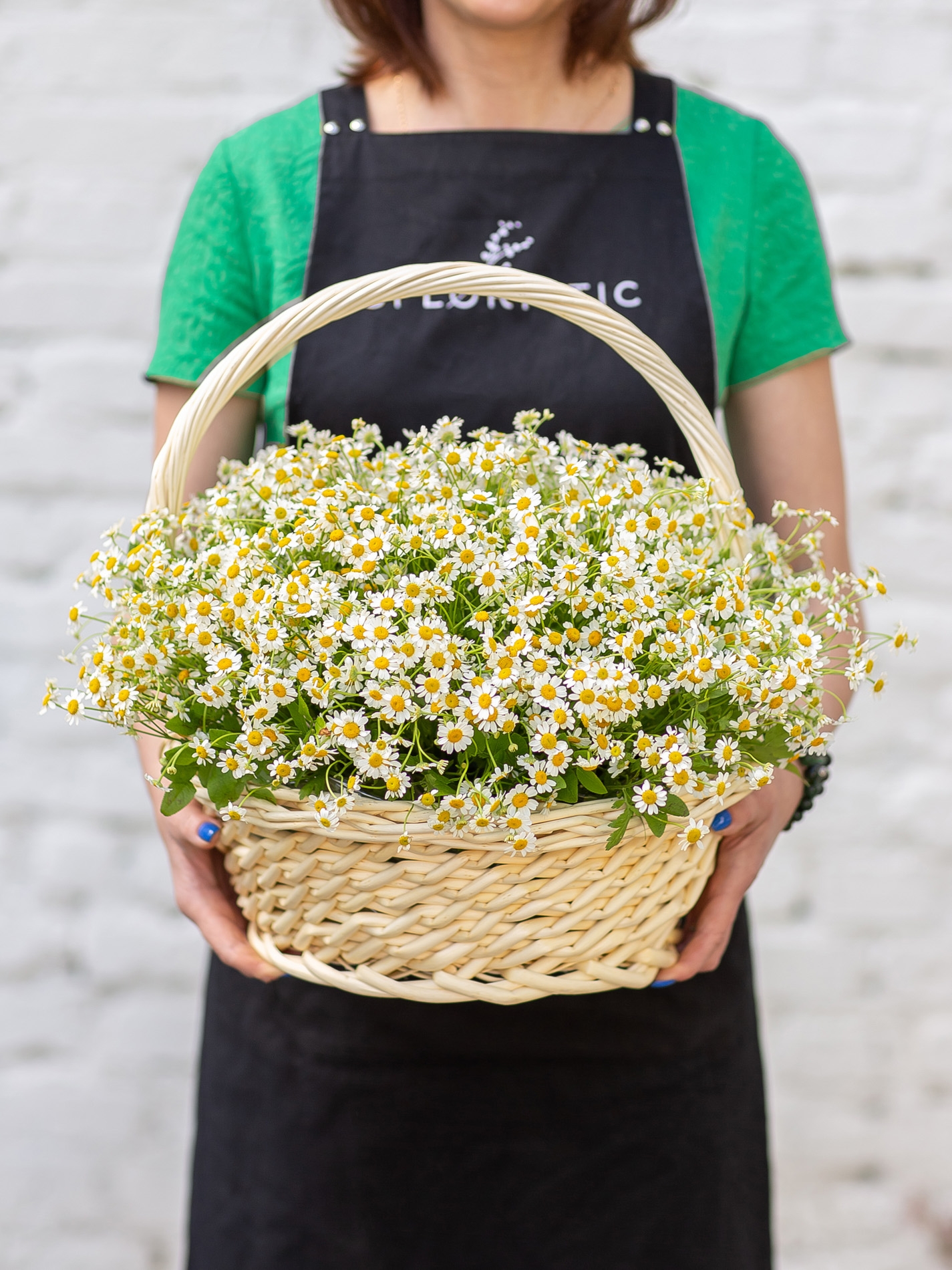 фото Букет матрикарий 53 шт sfloristic "поцелуй ромашек" , 35 см , в корзине studio floristic