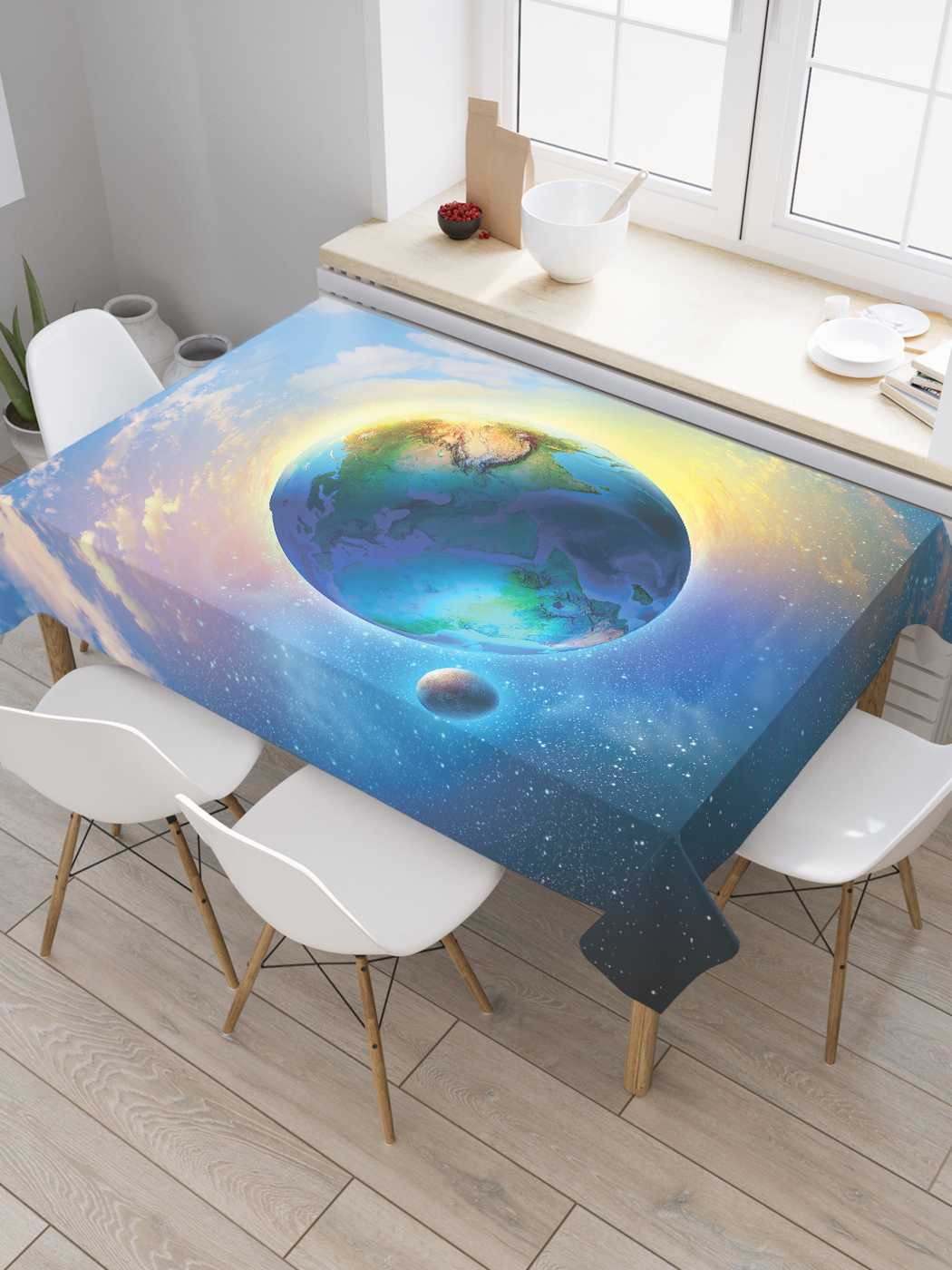 

Скатерть прямоугольная JoyArty "Проекция земли" из оксфорда, 180x145 см, Голубой, Проекция земли