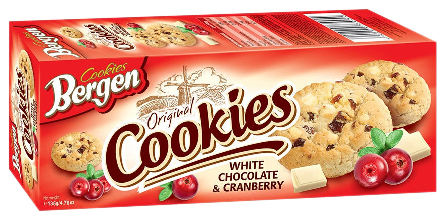 Печенье Bergen Original Cookies с кусочками белого шоколада и клюквой 135г