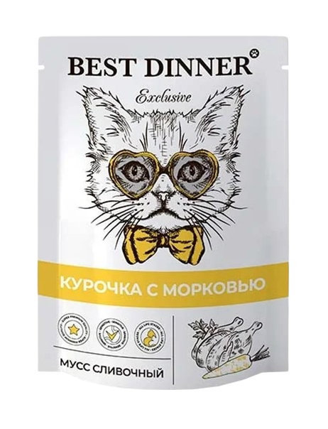 фото Влажный корм для кошек best dinner мусс сливочный с курицей и морковью, 24 шт по 85 г