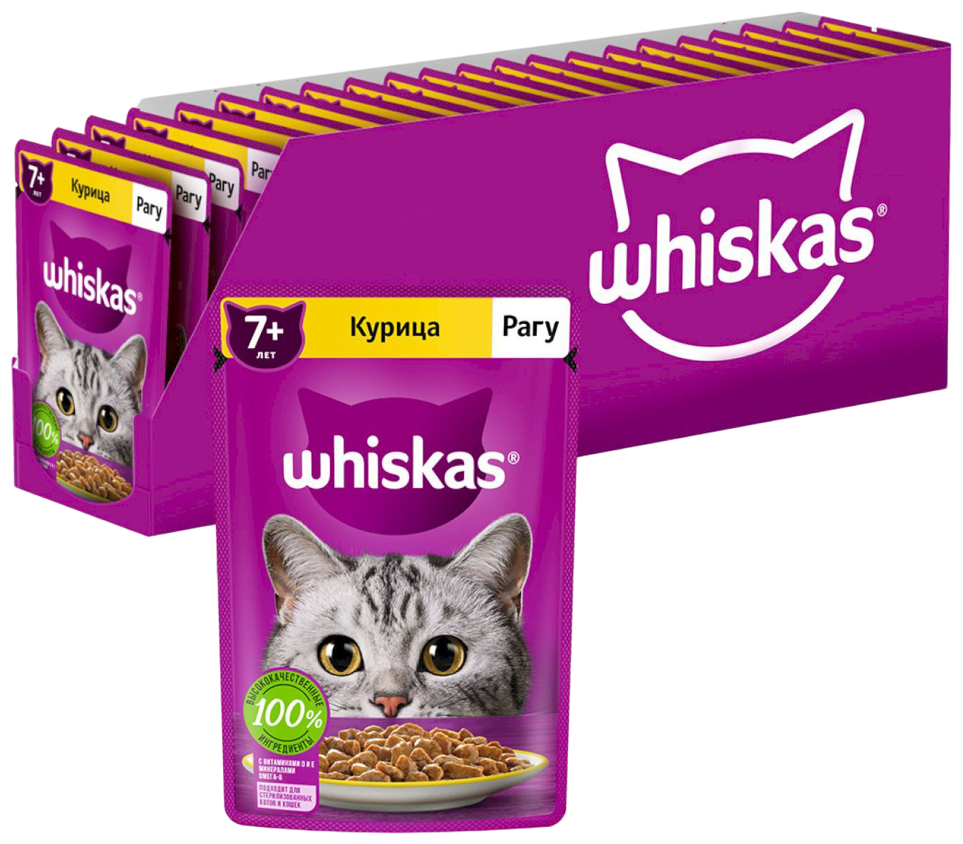 фото Влажный корм whiskas рагу с курицей для кошек старше 7 лет 75 г х 28 шт