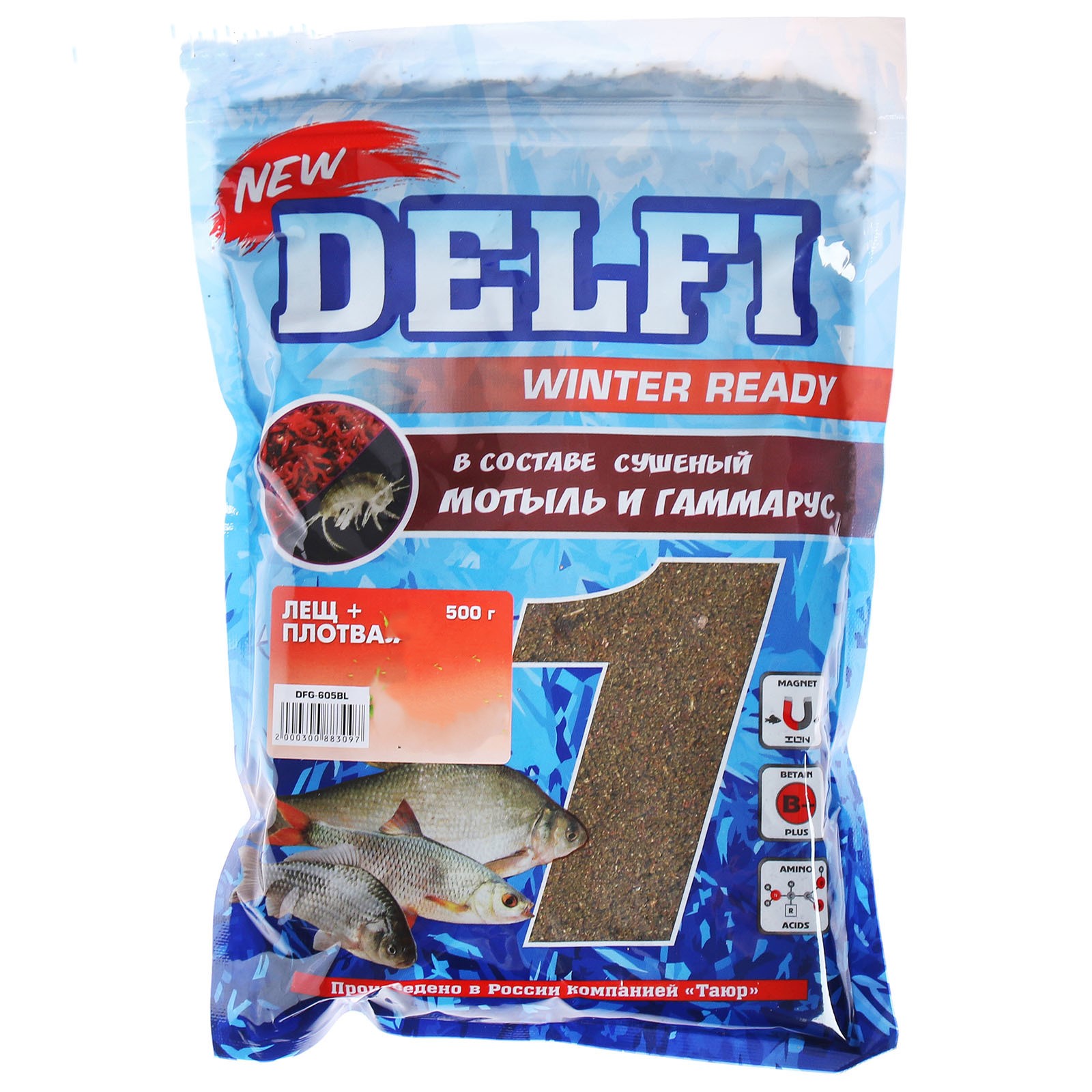 Прикормка зимняя Делфи DELFI ICE Ready, увлажнённая, лещ-плотва, конопля, 500 г