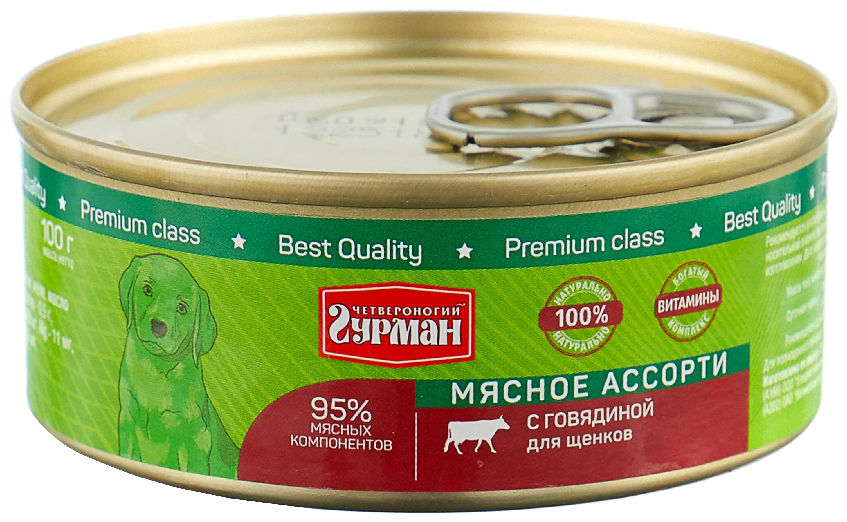

Влажный корм Четвероногий Гурман Мясное ассорти с говядиной для щенков 100 г х 24 шт