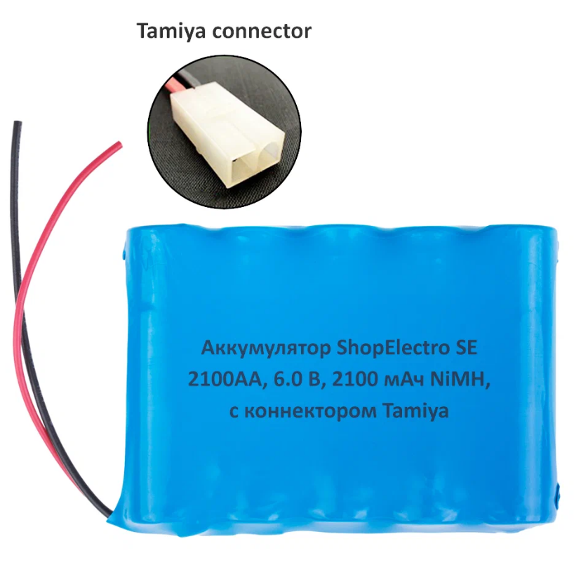 

Аккумулятор SE2100АА, 6.0 В, 2100 мАч/ 6.0 V, 2100 mAh, NiMH, с коннектором Tamiya 11734