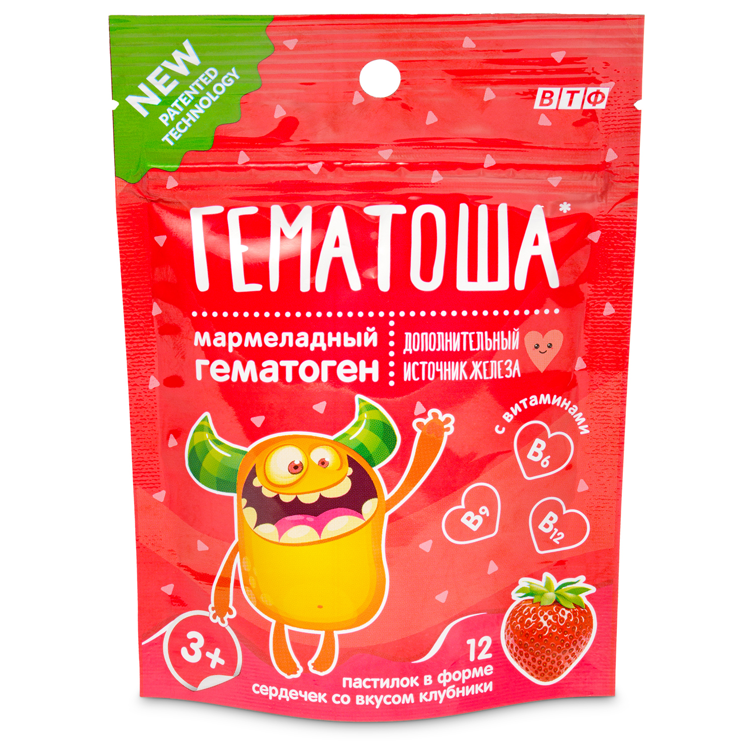 

Мармеладные пастилки ВТФ Гематоша, клубника, в zip-пакете, 12 шт, Гематоша
