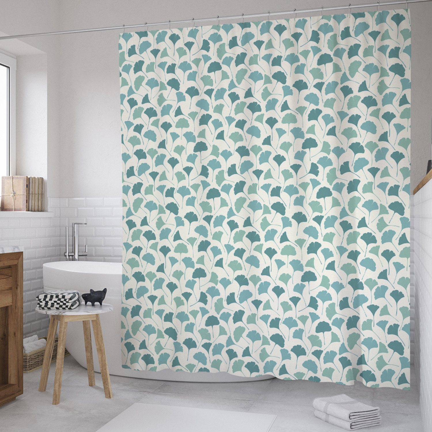 

Штора для ванной JoyArty "Монотонные листья гинкго" из сатена, 180х200 см с крючками, Зеленый, Монотонные листья гинкго