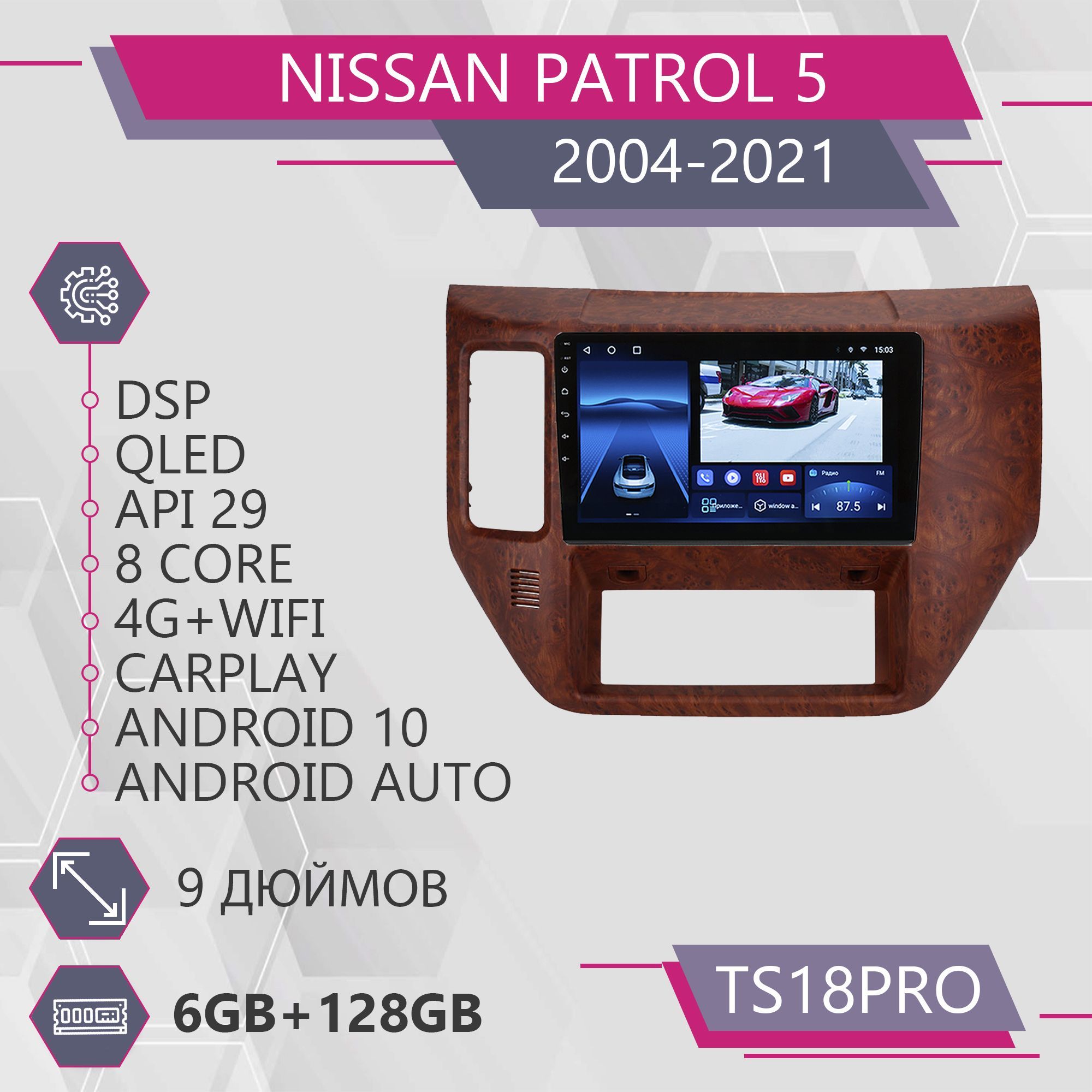 

Штатная автомагнитола TS18Pro/ 6+128GB/для Nissan Patrol 5 Y61/ Ниссан Патрол 5 магнитола, TS18PRONPatrol5F3