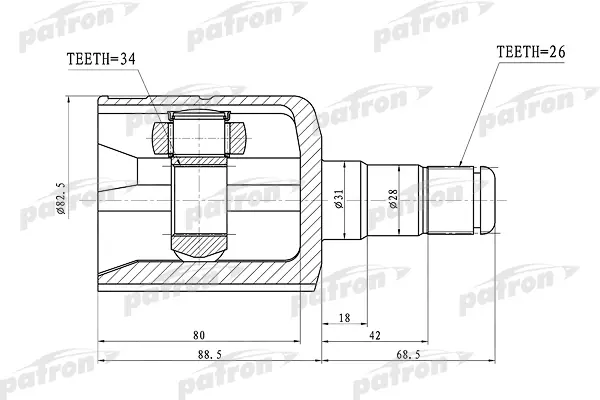 

ШРУС внутренний левый 26x31x34 VOLKSWAGEN PASSAT B6 05-11 PATRON PCV1305
