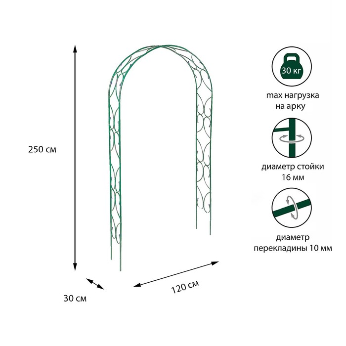 Садовая арка Узор-2 разборная металл зеленая 3538835 250 х 120 см 1 шт.