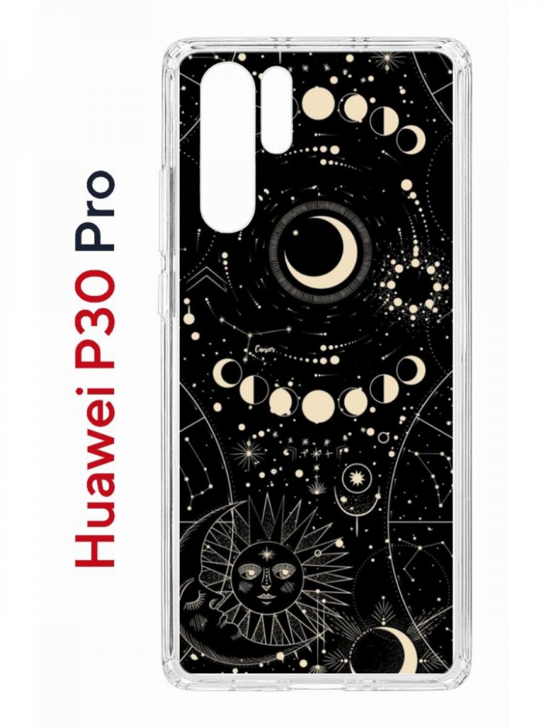 

Чехол на Huawei P30 Pro с принтом Kruche Print Space, противоударный бампер, Прозрачный;черный;бежевый;серый, Хуавей п30 Про