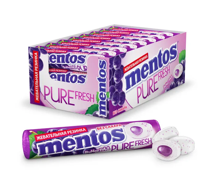 Жевательная резинка Mentos Pure Fresh Виноград 24шт х 15.5г