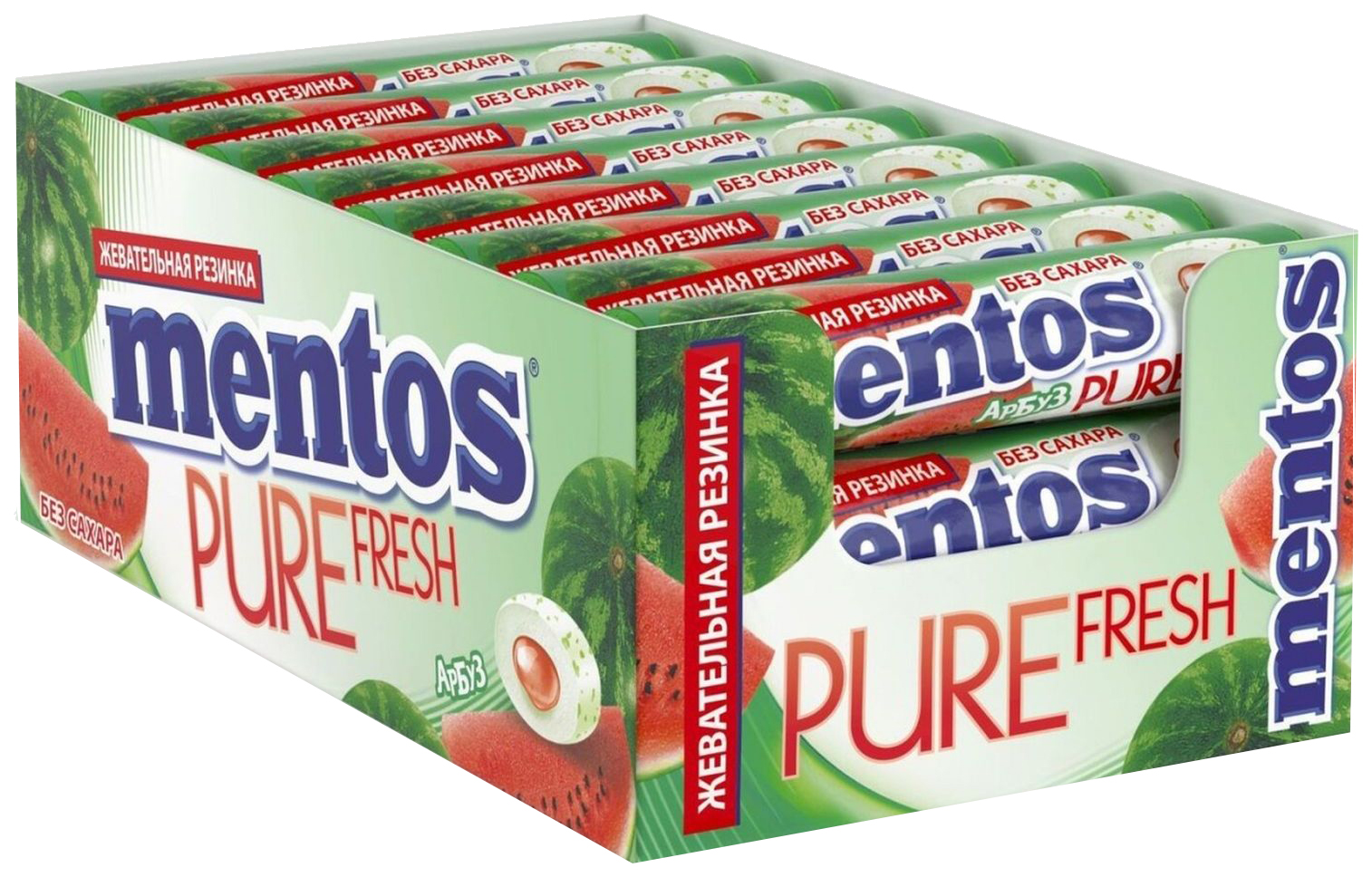 Жевательная резинка Mentos Pure Fresh Арбуз 15.5г упаковка 24 штуки