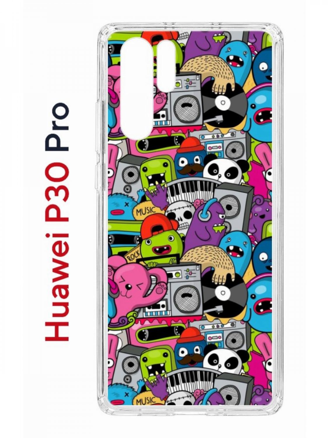 Чехол на Huawei P30 Pro с принтом Kruche Print Monsters music, противоударный бампер